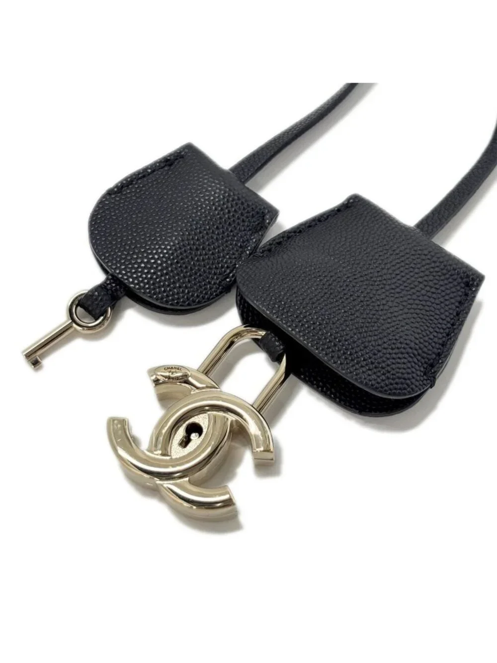 Chanel Bag CC Filigree Vanity Case 2-Way Chain Shoulder Black Champagne Gold